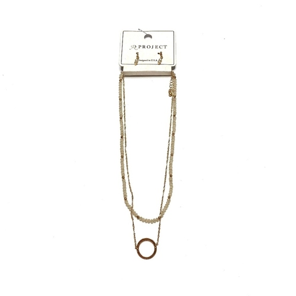 A PROJECT Necklace Double Strand Circle Hoop Beaded Adjustable NWT Earrings - Picture 1 of 2